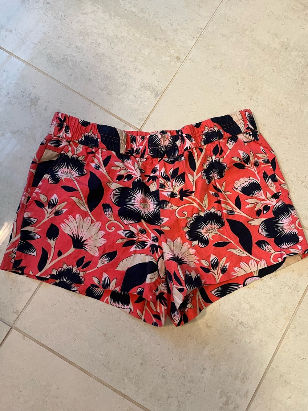 J. Crew Coral/Navy 3” Boardwalk Pull On Shorts